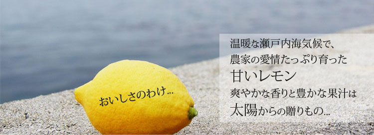 温暖な瀬戸内海気候で、農家の愛情たっぷり育った甘いレモン。爽やかな香りと豊かな果汁は太陽からの贈り物。